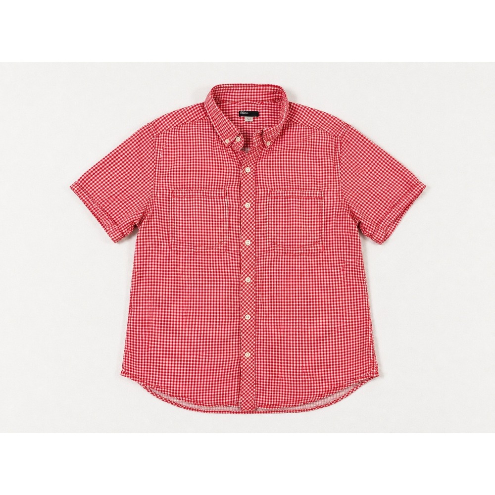 BDG Mens Red White Gingham Short Sleeve Button Down Shirt Size L Cotton